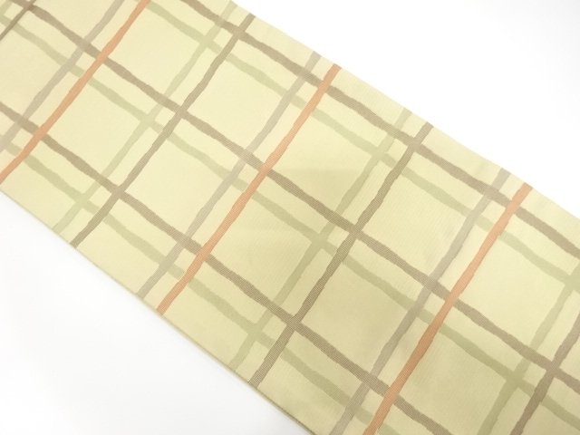 未使用品　変わり格子模様織り出し　全通袋帯